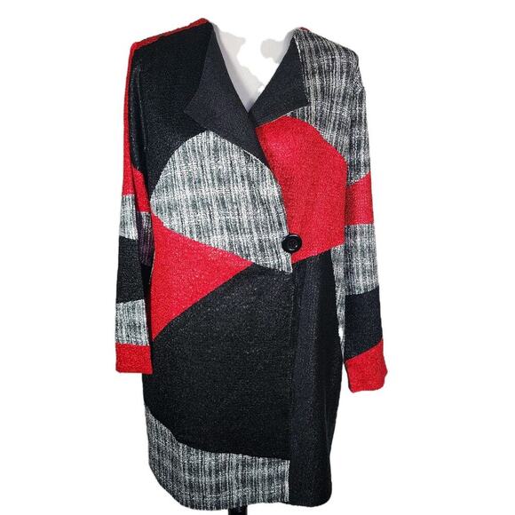 Chico's Jackets & Blazers - Chico's Travelers Collection 2 (L 12/14) Patched Crushed Duster Button Red Black